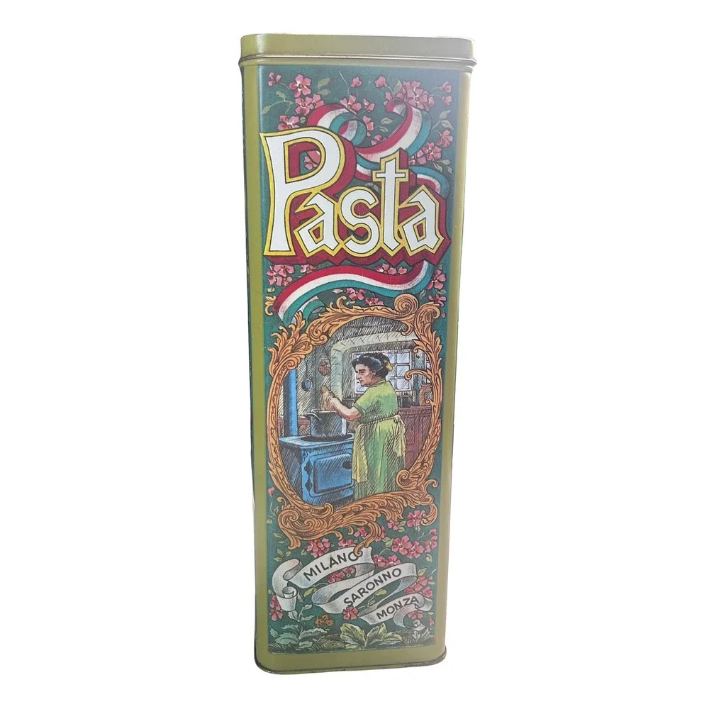Della Real Casa Vintage Pasta Tin Case Mfg Co. Made in England Metal Canister